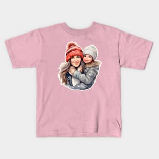 Mom with daughter winter fashion Kids T-Shirt